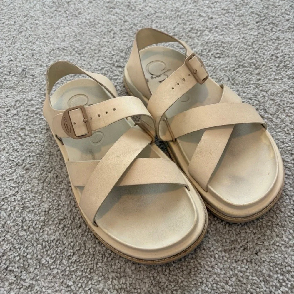 Chaco Townes Sandals Womens 6 Cream White Hiking Leather Comfort Gorpcore